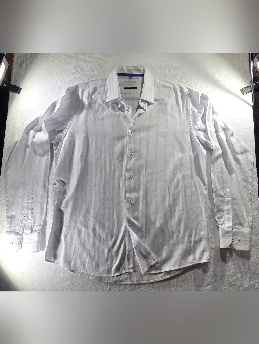 Visconti Como Men’s XL 16 34/35 White/Blue Striped Mercerized Cotton Shirt -0136